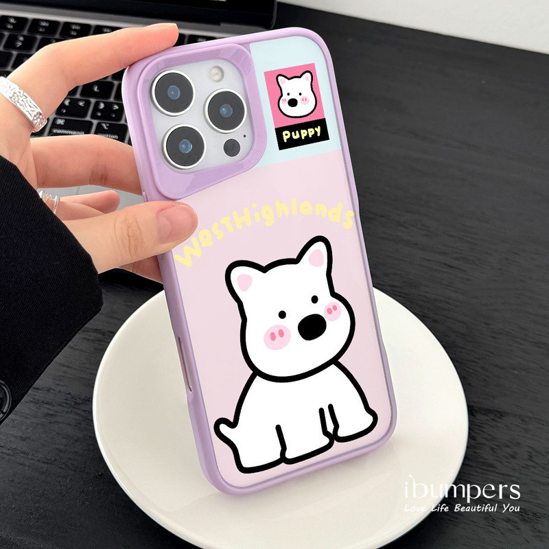 Ibumpers Dễ Thương Màu Hồng Tím Tím Puppy Họa Tiết Trong Suốt Ốp Lưng Điện Thoại iPhone 12 13 14 15 16 Pro Max Cứng Acrylic Chống Sốc