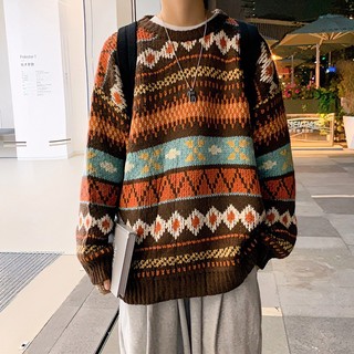 Mùa Đông Nguyên Đỏ Jacquard Áo Len Lười Phong Cách Retro Nhật Bản Cổ Tròn Thương Hiệu Ấm Áp Rời Cặp Đôi Dệt Kim 25.9.29