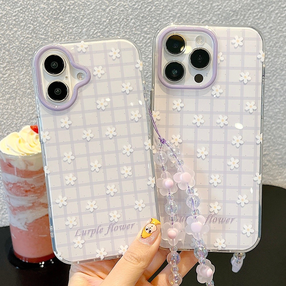 Ốp Điện Thoại Acrylic Dây Xích Hoa Cho iPhone 17 Pro Max 16 15 14 13 Vỏ Bảo Vệ Chống Sốc