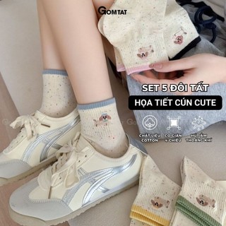 Set 5 đôi tất nữ cổ ngắn họa tiết cún GOMTAT, chất liệu cotton cao cấp mềm mịn, hút ẩm thoáng khí - ZFK-A003-CB5