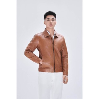 Áo khoác da cừu nam CollarJacket cao cấp áo da cổ bẻ form trơn lịch sự Fttleather Da Thật AD401C
