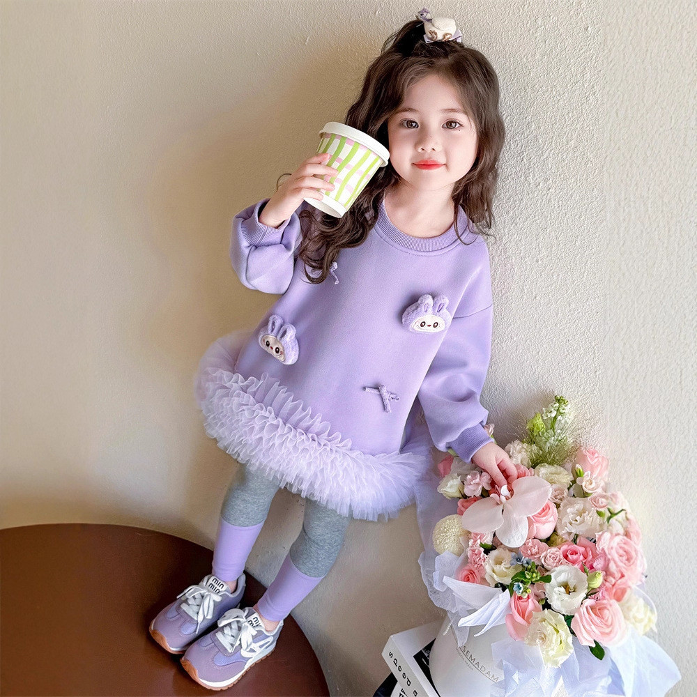 ​Bộ đồ váy ren bé gái Phong cách mùa xuân thu Ba chiều Trang trí Bộ đồ hai mảnh Kích thước 90-140​ ZOAZ