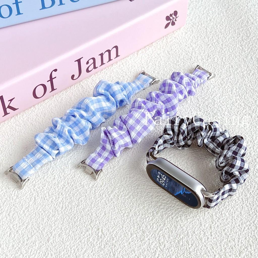 Vòng tay kẻ sọc đàn hồi cho Xiaomi Mi Band 10 9 8 7 6 5 4 3 Dây đeo đồng hồ Cotton cho Mi Band 10Ceramic Scrunchies Dây đeo cổ tay