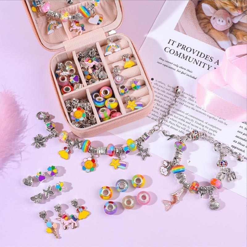 Set/Bộ Charm Pandora 66 Chi Tiết Vòng Tay Tự Làm Cho Bé, cho bé đồ chơi vòng đeo tay đính cườm