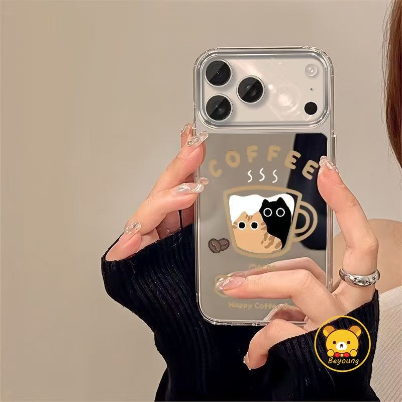 Ốp Điện Thoại Gương Mèo Dễ Thương Cho Honor 400 300 Pro Ultra 200 Smart 100 90 Lite 80 70 60 50 Pro Plus 60 50 SE Magic 7 6 Pro 5 4 Lite Vỏ Cốc Cà Phê Hoạt Hình Ốp Lưng Chống Sốc