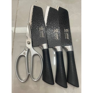 chuyên sỉ - (4 món) BỘ 3 DAO +kéo THÉP JANPAN KHÔNG GỈ+ 1 KÉO SK5