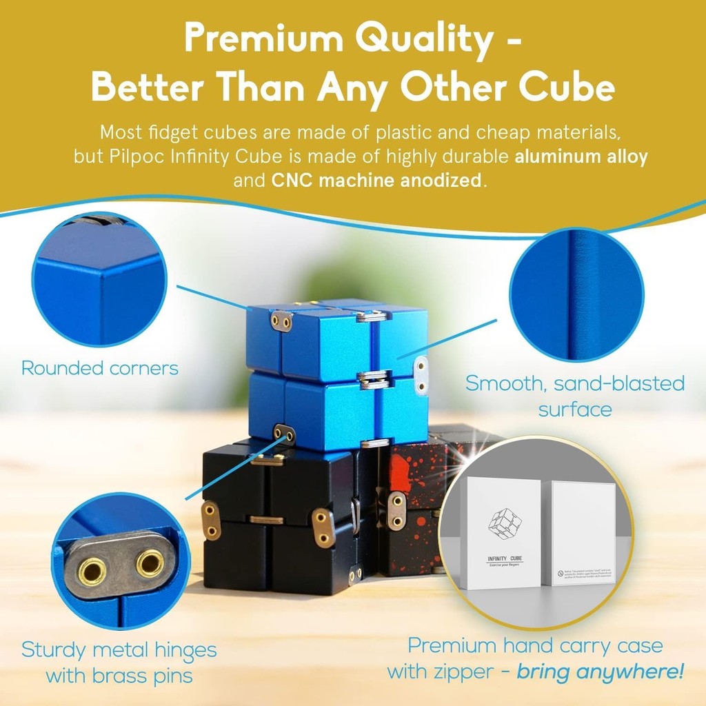 Cube Metal Infinity Cube Khối hợp kim nhôm Khối lập phương Thực hành ngón tay Giảm căng thẳng Quà tặng văn phòng Bạc
