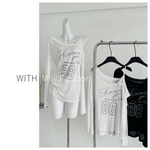 Milyfashion Niche Thiết Kế Thu Đông Phong Cách Mới Nóng Kim Cương Ren Khâu Tay Dài T Rời Mỏng Chống Nắng Top Quần Áo Nữ