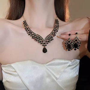 Baroque Cổ Đen Vàng Khí Quyển Zircon Vòng Cổ Bộ Bông Tai Trung Cổ Bữa Tối Cưới Cô Dâu Trang Sức Tinh Tế 2026-6-11