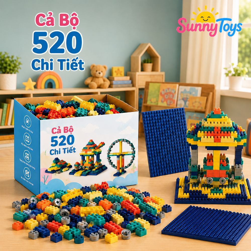 Bộ Xếp Hình 520 Chi Tiết To SunnyToys  - Bé Lắp Nhà, Xe Và Mô Hình Sáng Tạo