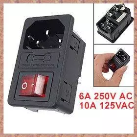Ổ cắm điện nam đầu vào có công tắc cầu chì 10A 250V 3 chân IEC320 C14 (R F C V)