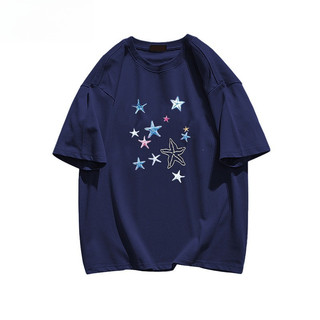 （Giao hàng 24h）Angela Áo phông nữ Xanh navy form rộng mùa hè hàn quốc style áo ngôi sao Angela local brand