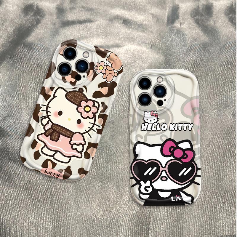 Vỏ Silicon Hoạt Hình Cho iPhone 17 16 15 14 13 12 11 Pro Max Plus 17 AIR 3D Wave Vỏ Điện Thoại Mềm TPU Da Báo Kitty Ốp Lưng Chống Sốc