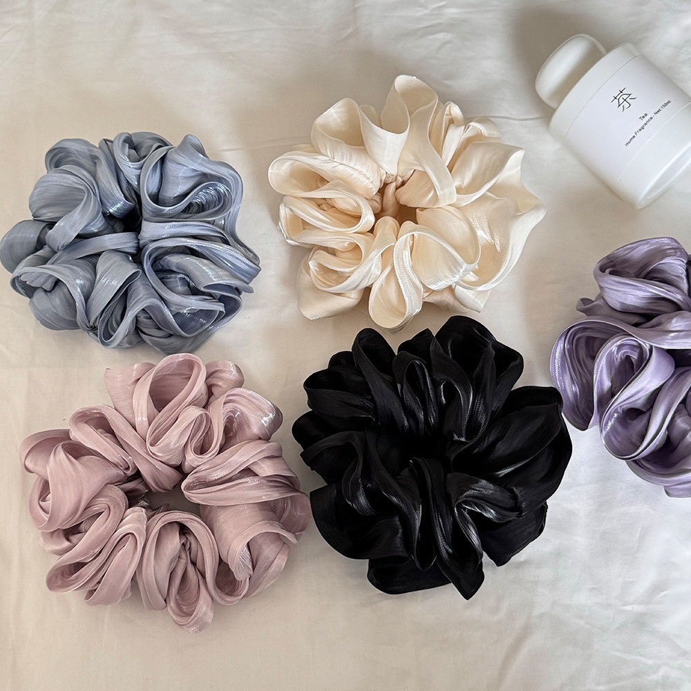 Hululu / Ngọc Trai Lớp Cảm Giác Cao Cấp Màu Trơn Scrunchy Dây Buộc Tóc Satin Đuôi Ngựa Hoa Sang Trọng Đầu Dây
