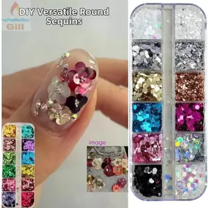 GILL Trang trí móng nghệ thuật chấm bi lấp lánh, Phụ kiện móng 12 ô đa sắc, Charms tối giản tự làm cho salon