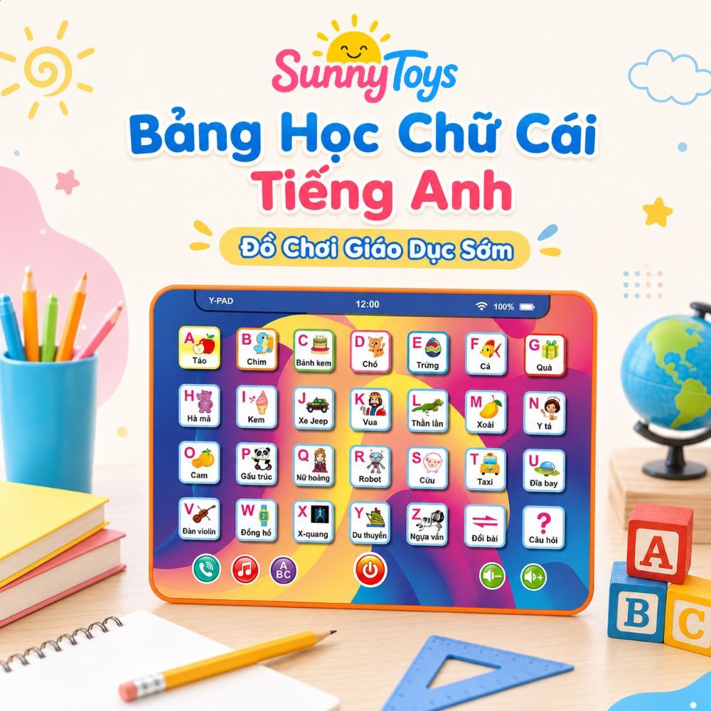 Máy Tính Bảng Y-Pad Cho Bé SunnyToys - Học Tiếng Anh Bấm Chữ Cái, Số Đếm Và Âm Thanh Vui Nhộn