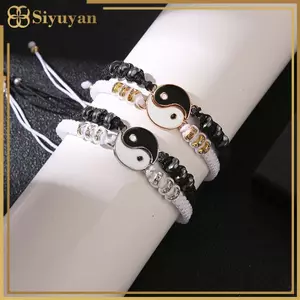 Siyuyan 2 Chiếc Thái Cực Dương Cặp Đôi Vòng Tay Nelaces Bộ Mặt Dây Chuyền Có Thể Điều Chỉnh Bện Dây Chuyền Vòng Tay Phù Hợp Với Người Yêu Vòng Tay Choker VN
