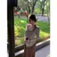 Áo thun dài tay sọc không đều phong cách Pure Desire Áo dài tay hẹp + Váy hai tay