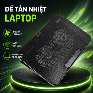 Đế Tản Nhiệt Laptop 2 Quạt, Lưới Kim Loại, 4 Mức Chỉnh Độ Cao, Quạt Chống Ồn, Cho Laptop 12-17 Inch