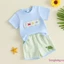 Trang phục mùa hè cho bé trai Áo thêu sinh vật đại dương tay ngắn + Quần Short sọc Bộ 2 chiếc