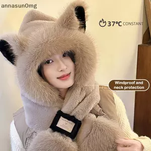 AA Nữ Lôi Phong Mũ Sang Trọng Dễ Thương Cáo Tai Mũ Khăn Một Mảnh Nữ Thu Đông Bộ Hai Mảnh Có Mũ Trùm Đầu Khăn Cho Xe Đạp Ấm VN