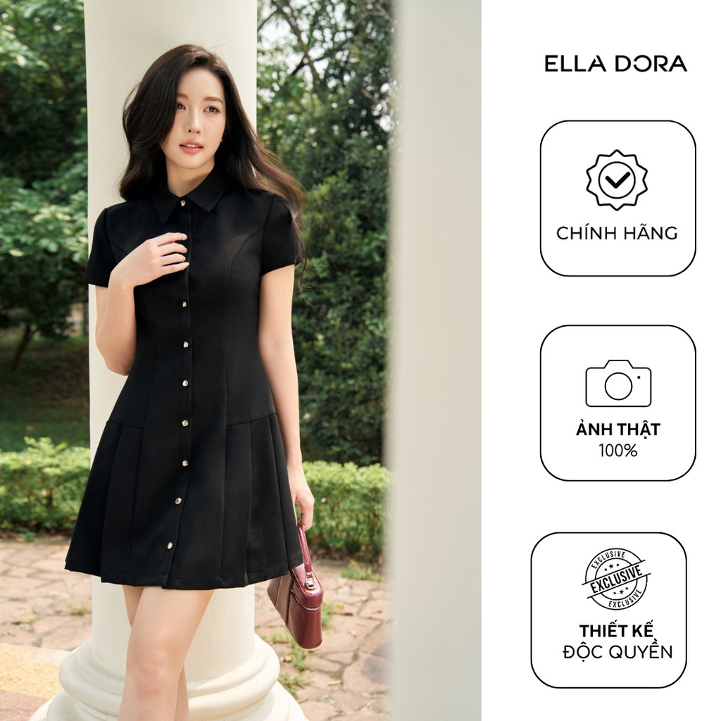 Đầm công sở ELLA DORA cổ sơ mi xếp li form tôn dáng sang trọng hiện đại dễ mặc 2 màu ĐỎ/ĐEN [D291]