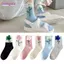Tất ống giữa BORAGETE, Tất nữ màu kẹo hoa, Tất hoa Tulip hoạt hình bằng vải Cotton thoáng khí dành cho nữ