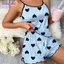 Bộ đồ ngủ BORAGETE, Quần short treo lụa băng Bộ đồ ngủ mỏng, Bộ đồ giải trí in hình trái tim màu hồng Bộ đồ ngủ đeo chéo thoải mái mùa hè
