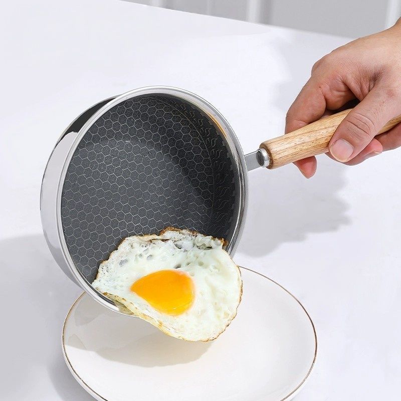 Thép không gỉ Omelette Chảo Dầu Bắn Nồi Nhỏ Ăn Sáng Trứng Săn Trộm Dụng Cụ Tiện Dụng Mini Chống Dính Chảo Đốt Dầu Nóng Dầu Mỡ Chảo