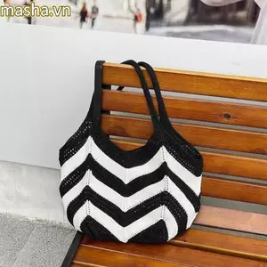 Túi Đeo Vai Dệt Kim, Vải Dệt Túi Tote Móc Dung Tích Lớn, Thẩm Mỹ Handmade Phong Cách Bohemian Rỗng Sọc Đi Biển Túi Tote Đi Biển Kỳ Nghỉ