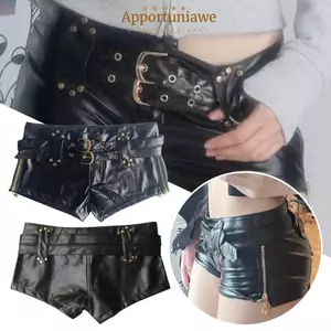 Quần Short trang điểm IAPPORTUNIA, Thắt lưng da Pu Giày bốt siêu ngắn eo thấp, Thời trang Spice Girl Y2k Vintage Quần ngắn gợi cảm dành cho nữ