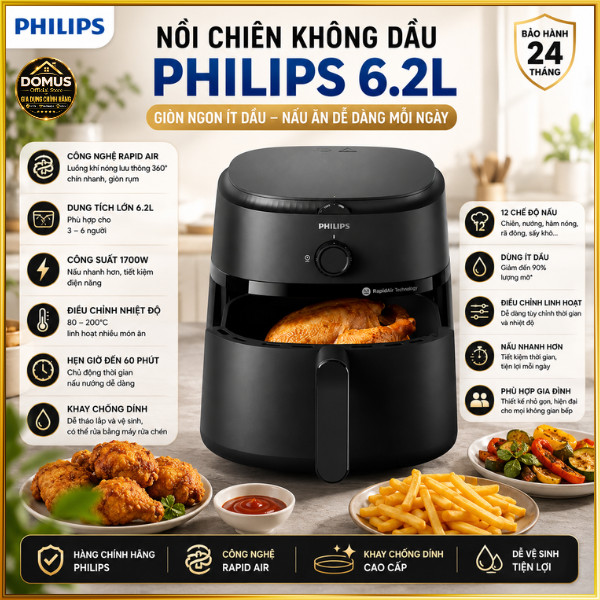 Nồi Chiên Không Dầu Philips NA130/00 6.2L Rapid Air 1700W Chính Hãng Bảo Hành 24 Tháng