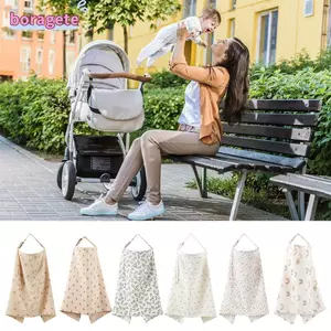Vải cho bé ăn BORAGETE, có viền cổ cong thoáng khí cho con bú, Tạp dề điều dưỡng đa năng có thể điều chỉnh cho bé