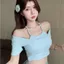 Pure Desire Sweet Hot Girl Áo thun ngắn tay cổ dây hai mảnh gợi cảm mùa hè Slim @