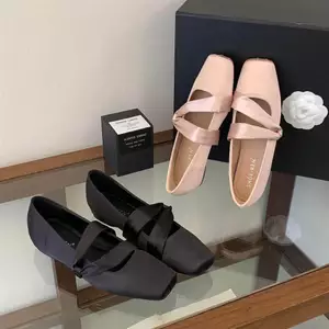 TT Mũi Vuông Nơ Mary Jane Giày Nữ Đế Bằng Bên Trong Tăng Chiều Cao Satin Tất Cả Trận Đấu Giày Đơn Giày Ba Lê