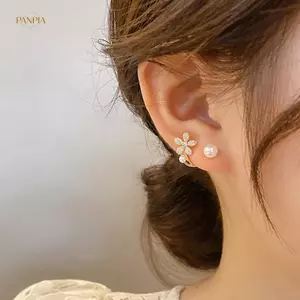 PNPIA- Bông tai đính hoa ngọc trai giả sang trọng phong cách Hàn Quốc / Thời trang nữ Trang sức thanh lịch Đồ trang trí đám cưới