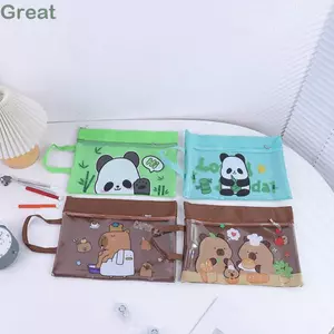 Túi dây kéo TUYỆT VỜI, Túi đựng hồ sơ cầm tay dung tích lớn, Túi lưu trữ bài tập về nhà Capybara Panda hai lớp