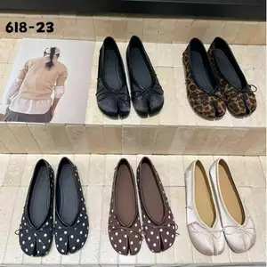 TT Ba Lê Chấm Bi Chia Ngón Chân Giày Nữ Slip-On Nơ Phẳng Xuân Hè Phong Cách Mới Satin Giày Móng Ngựa