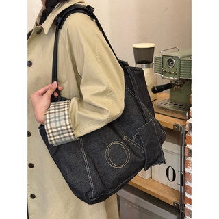 Denim Đi Lại Nách Retro Túi Tote Dung Tích Hàn Quốc Lớn