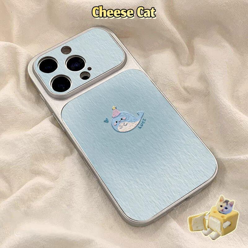 Ốp điện thoại bảo vệ bằng da cá voi xanh bị nhòe màu hồng cho iPhone 15 14 11 12 13 Pro Max XR Xs Max 17 Pro 16 Plus