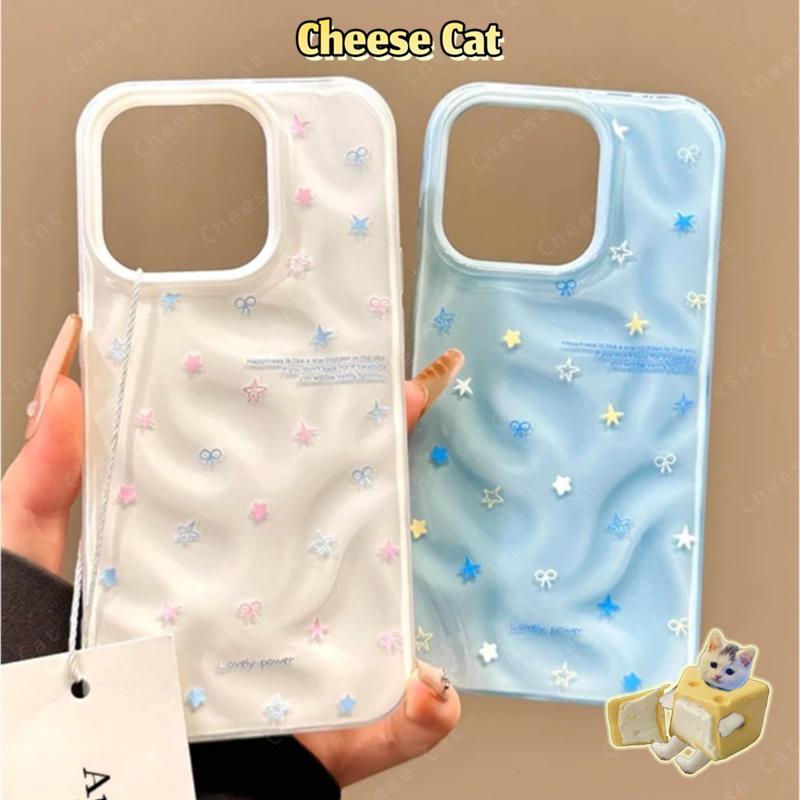 ins Ốp điện thoại iPhone trơn hình nơ ngôi sao gập ghềnh cho iPhone 13 14 15 11 12 16 17 Pro Max XR Xs Max 8 7 Plus