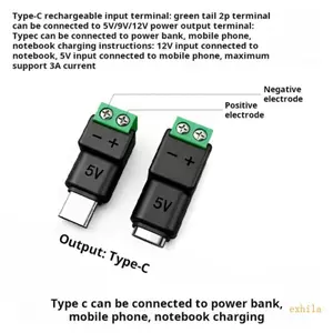 Exhila 2 Bộ USB C Sang 2 Pin Terminal Adapter 5V 3A Dành Cho Thiết Bị Di Động Và Tiện Ích