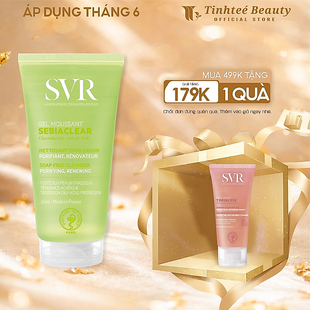 Sữa rửa mặt SVR dành cho da hỗn hợp, da dầu mụn SVR Sebiaclear Gel Moussant 55ml (mẫu mới)