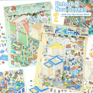 ENWEI 5 Chiếc [Santorini Series] Nhãn Dán Phong Cảnh Thị Trấn Thiên Nga Giải Trí Trà Chiều Quá Khổ Cafe Tạp Chí Văn Phòng Phẩm Trang Trí