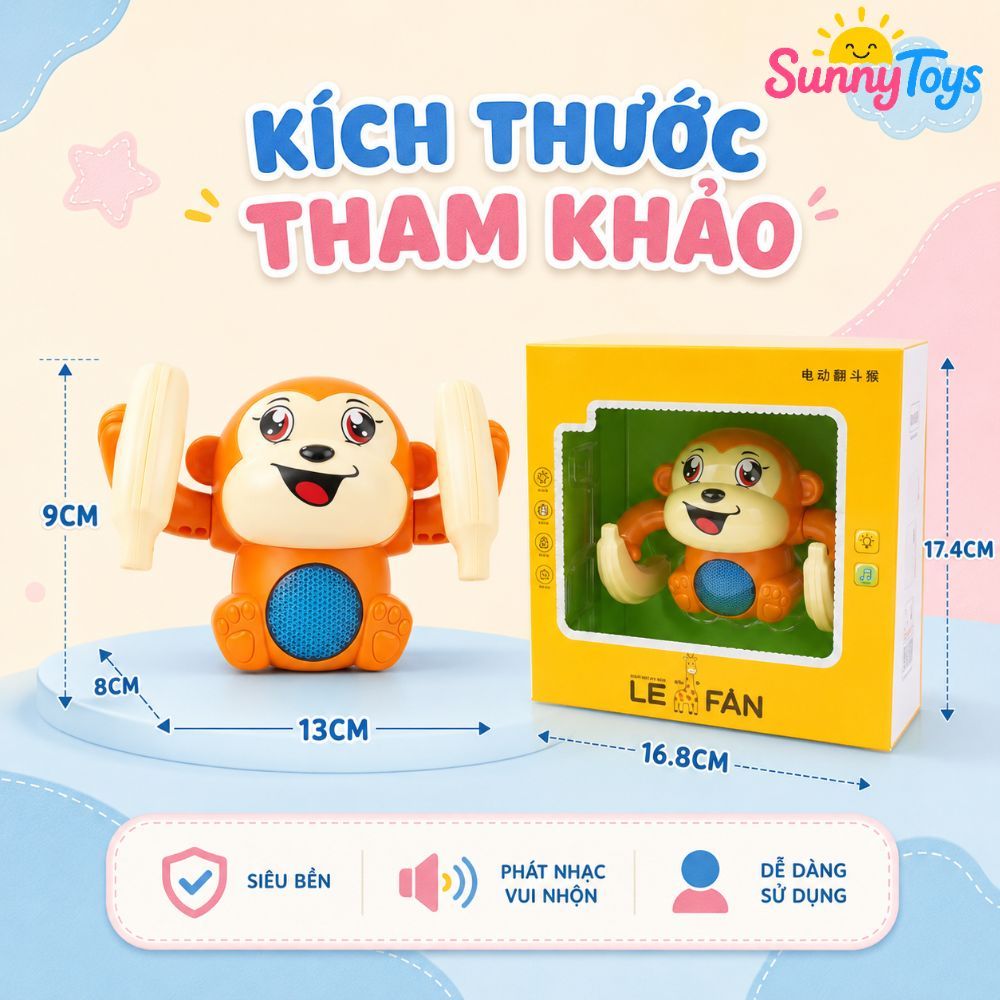 Khỉ Nhào Lộn Phát Sáng SunnyToys - Đồ Chơi Tự Lộn Vòng 360 Độ Cho Bé 1-3 Tuổi