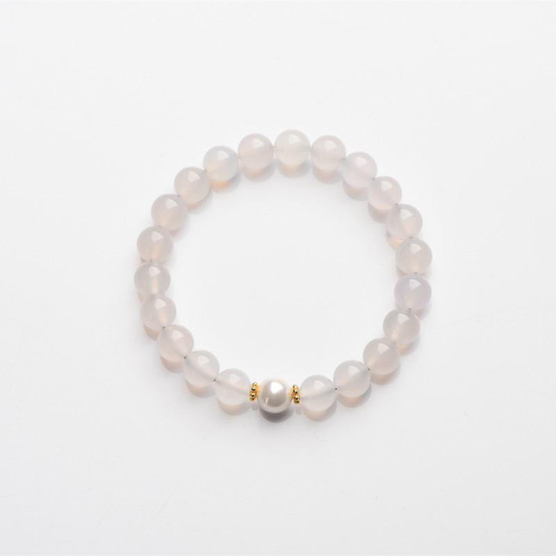 Vòng tay ngọc trai Chalcedony trắng tự nhiên dành cho nữ