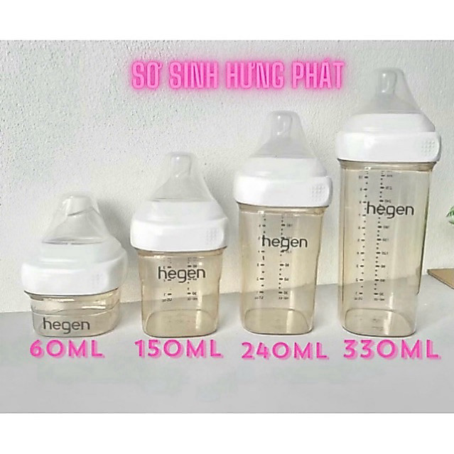Bình sữa Hegen PPSU 150ml/240ml/330ml - Màu trắng, thiết kế chống sặc và đầy hơi cho bé sơ sinh an toàn.