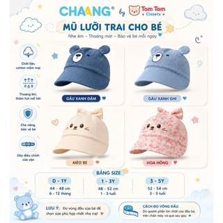 Chaang SS26.T6.2 Mũ lưỡi trai tai thú/Nơ Wild cho bé 6m-5y