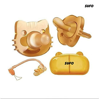 [SUFO] Núm giả silicon 4 món: đầu tròn ngày + đầu dẹt đêm, có hộp + dây chống rơi, êm dịu cho bé