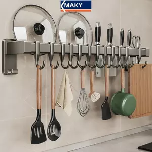 Giá đỡ tiết kiệm không gian MAKY có móc nhà bếp Không khoan treo tường để lưu trữ đa chức năng hiệu quả VN